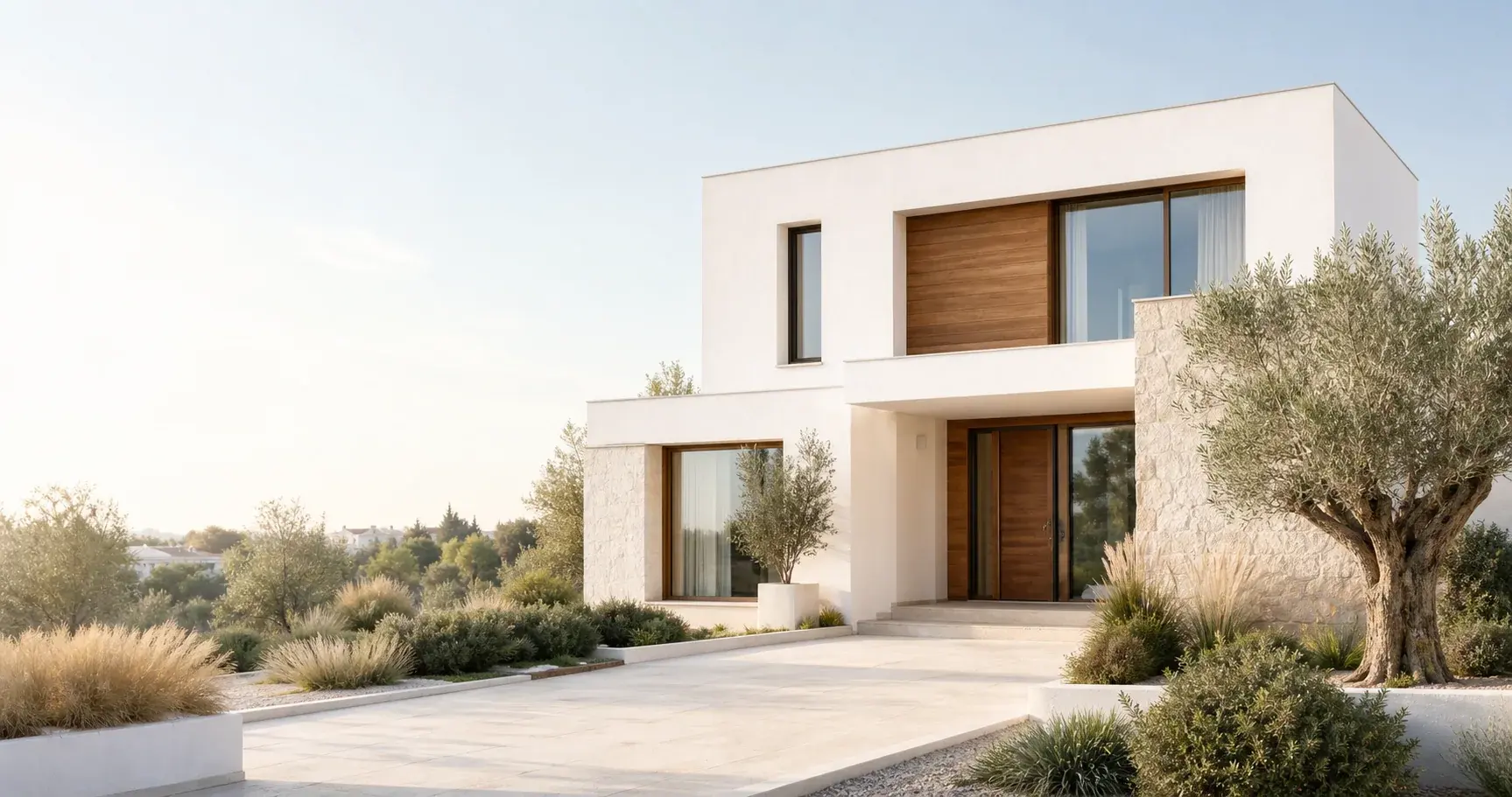 Vivienda unifamiliar moderna con jardín mediterráneo